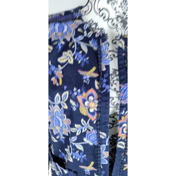 LOFT Womens Blazer Navy floral cotton blend  Size 10 Eyelet Crochet Trim Open - Picture 4 of 14